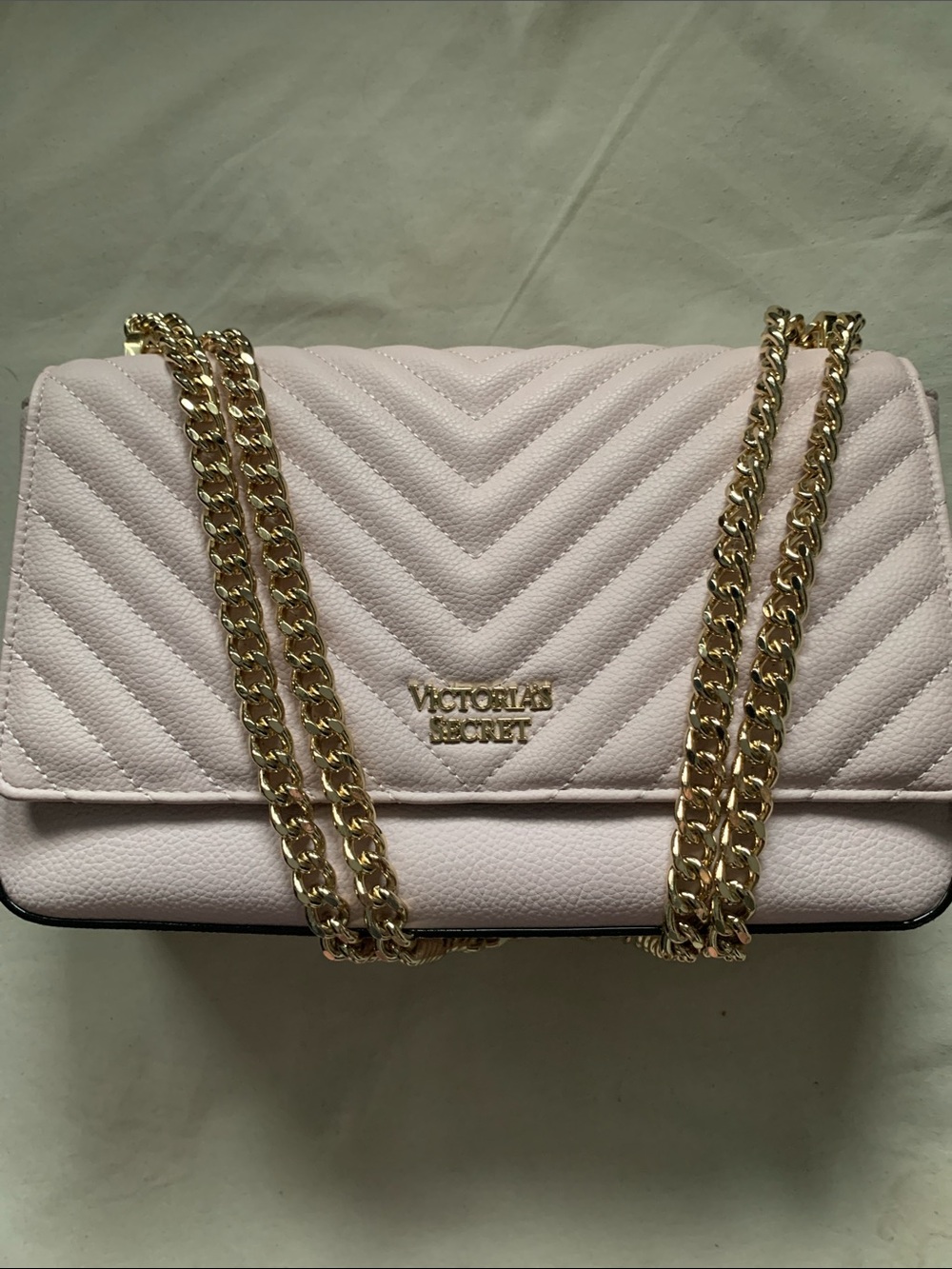 NEW! Victoria's Secret Quilted Light Pink Crossbody with Gold Chain
